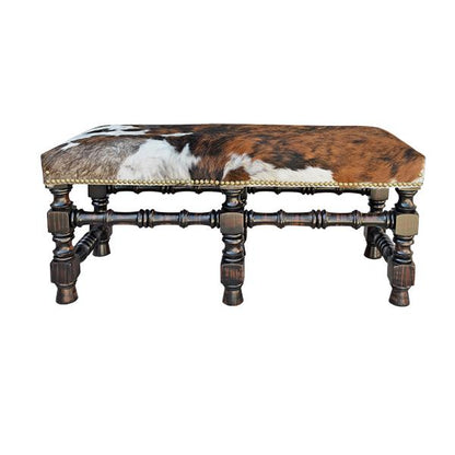 Two Rivers Canyon Hand Turned Base, Cowhide Top Footstool