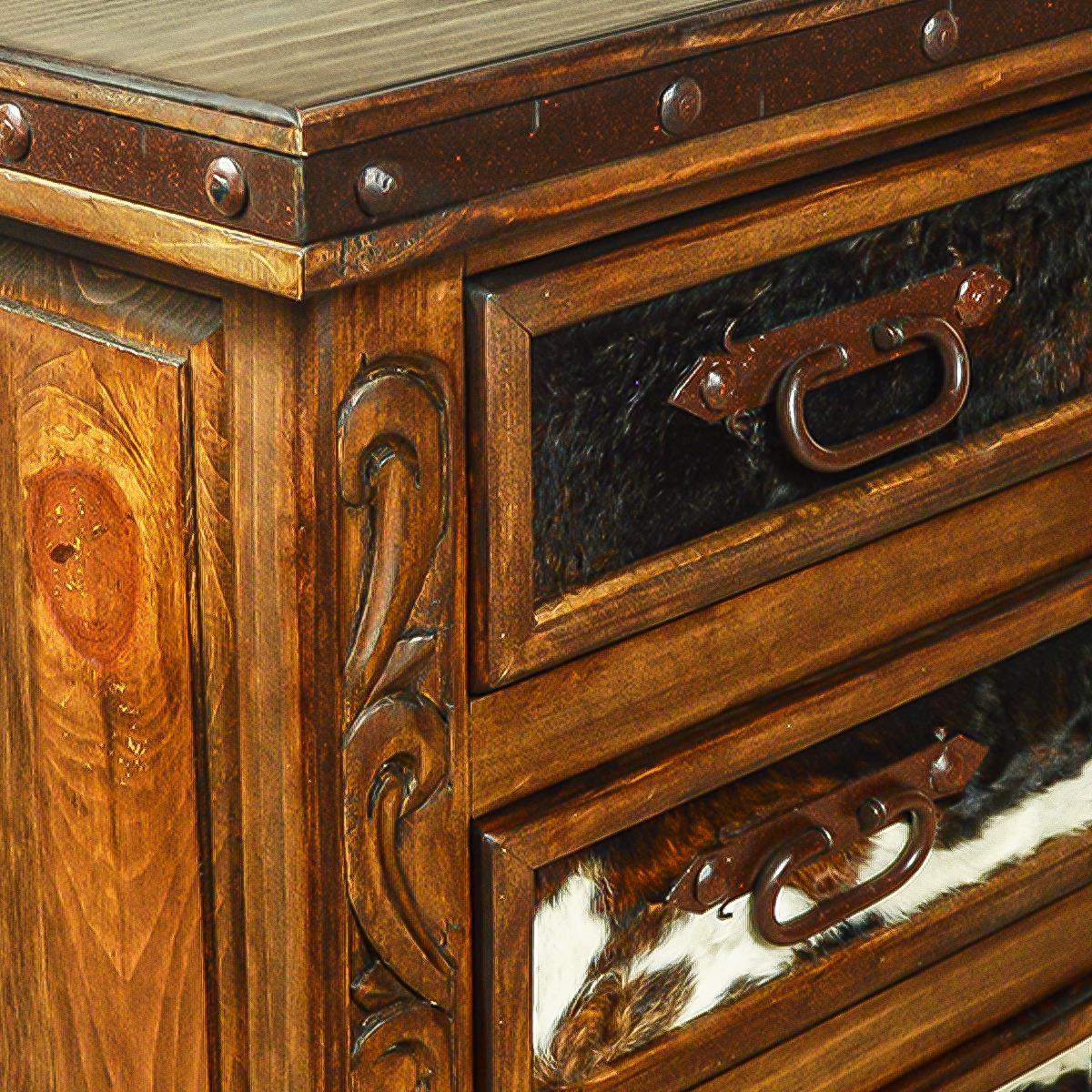 Green Hill Nightstand With Cowhide