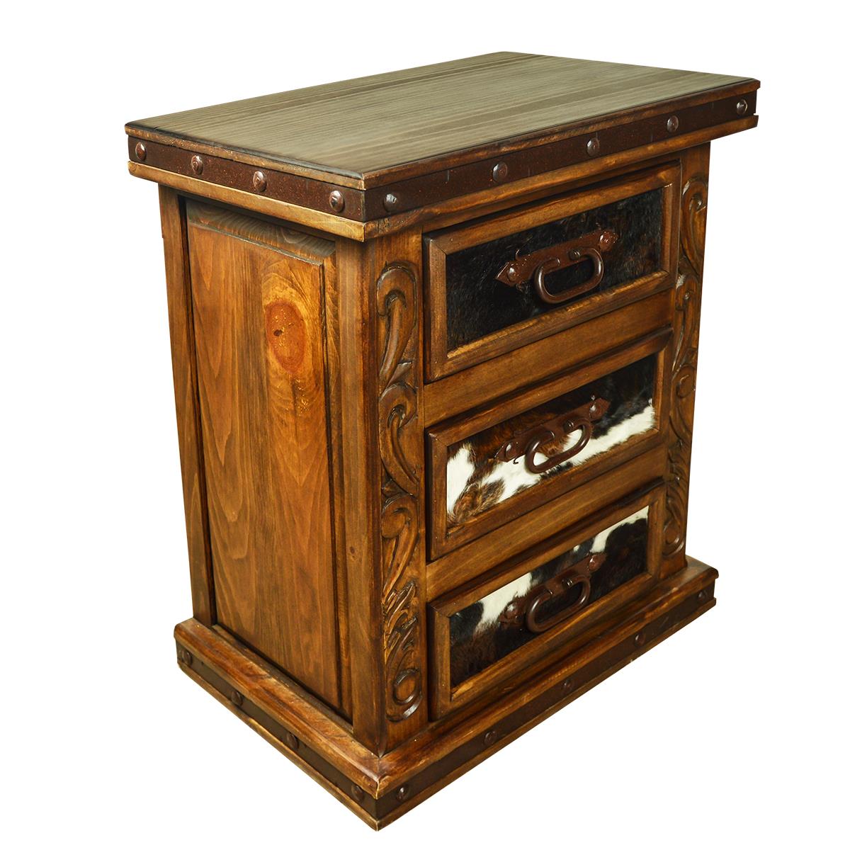 Green Hill Nightstand With Cowhide