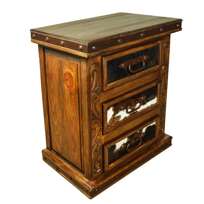 Green Hill Nightstand With Cowhide