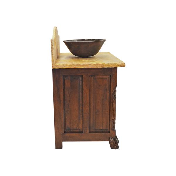 Rocky Hill Stone Top, Hand-Carved Chilean Pine Vanity With Vessel Sink