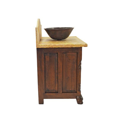 Rocky Hill Stone Top, Hand-Carved Chilean Pine Vanity With Vessel Sink
