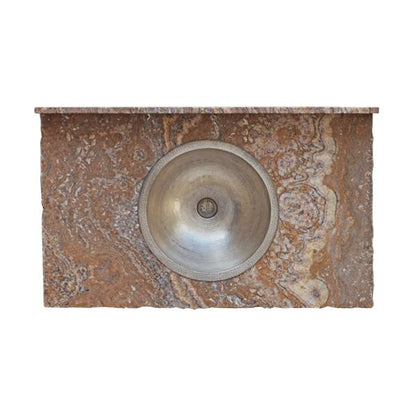 Red Bluff Stone Top Hand-Carved Vanity With Sink, Leather Panels