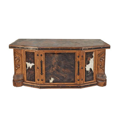 Brazos Executive Desk | Solid Wood with Cowhide Panels & Iron Trim