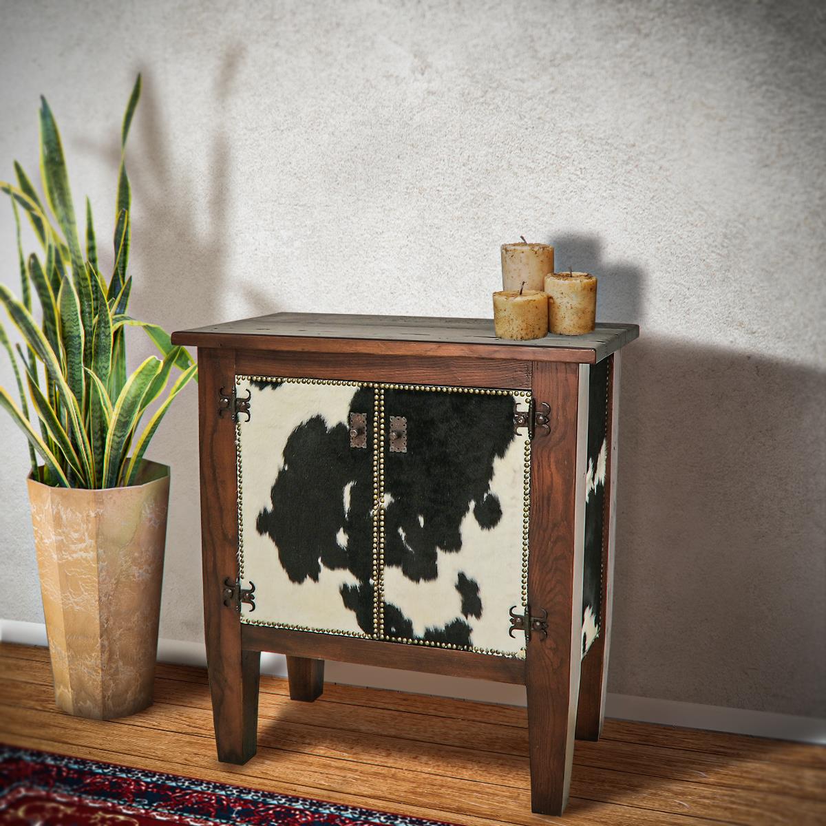 Mesquite Console Cabinet With Cowhide Doors