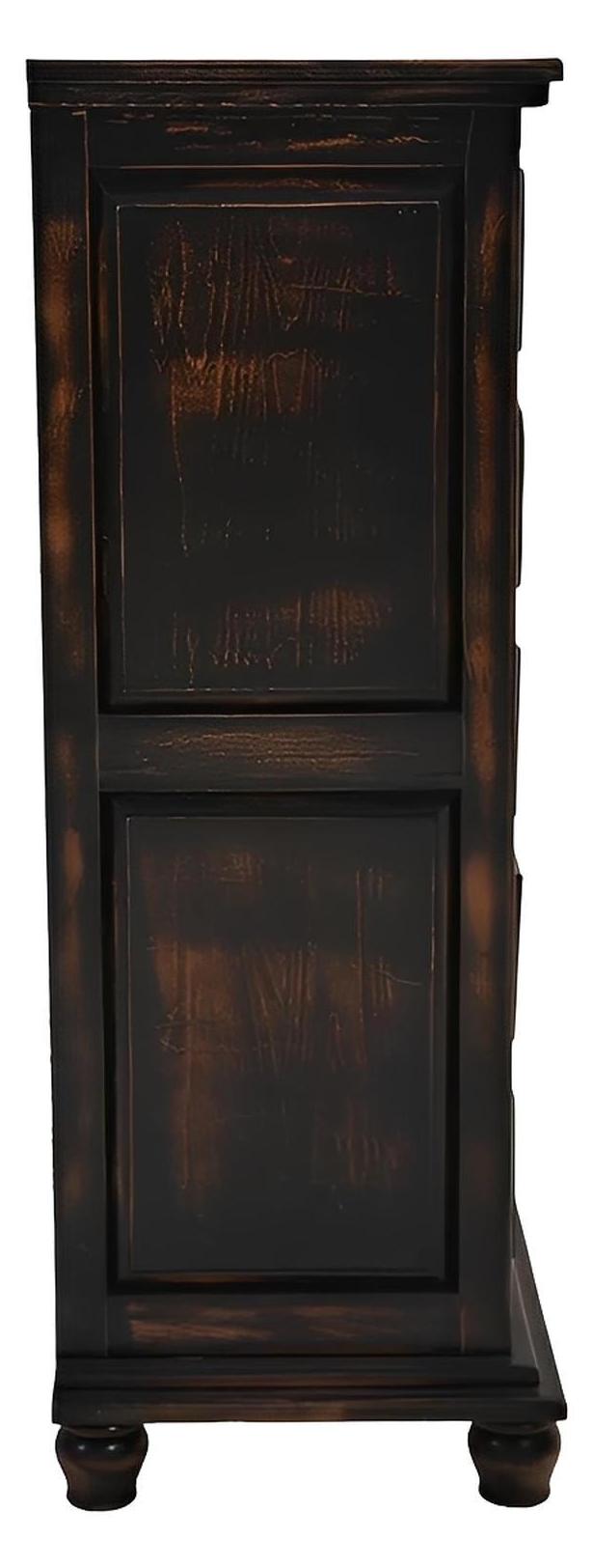 Night Moon Chest of Drawers, Distressed Black Hand-Carved Wood
