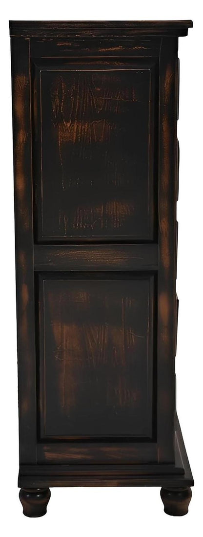 Night Moon Chest of Drawers, Distressed Black Hand-Carved Wood
