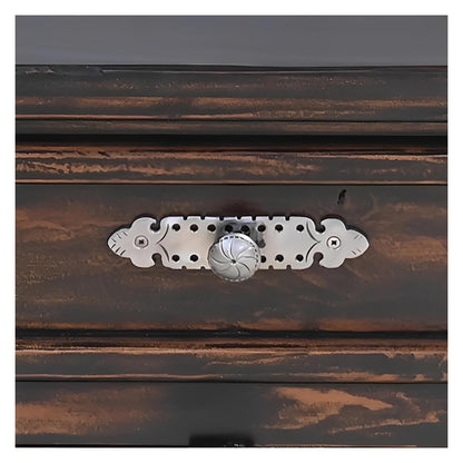 Night Moon Chest of Drawers, Distressed Black Hand-Carved Wood