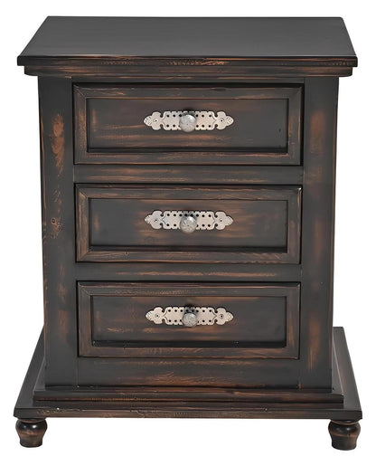 Night Moon Distressed Black Hand-Carved Wood Nightstands (2-Pack)