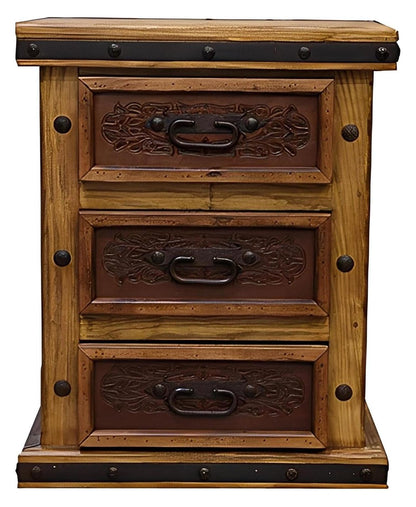 Canyon Charm 3-Drawer Nightstand With Tooled Leather