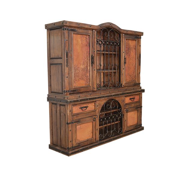Silver Canyon Grid Door Copper Hutch With Wine Rack Vitrina (Includes Top And Bottom)