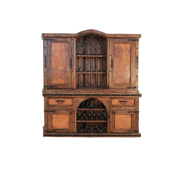 Silver Canyon Grid Door Copper Hutch With Wine Rack Vitrina (Includes Top And Bottom)
