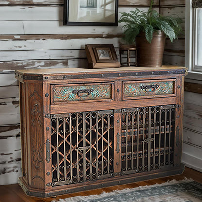 Thunder Ridge Wine Cabinet With Embossed Copper Drawers