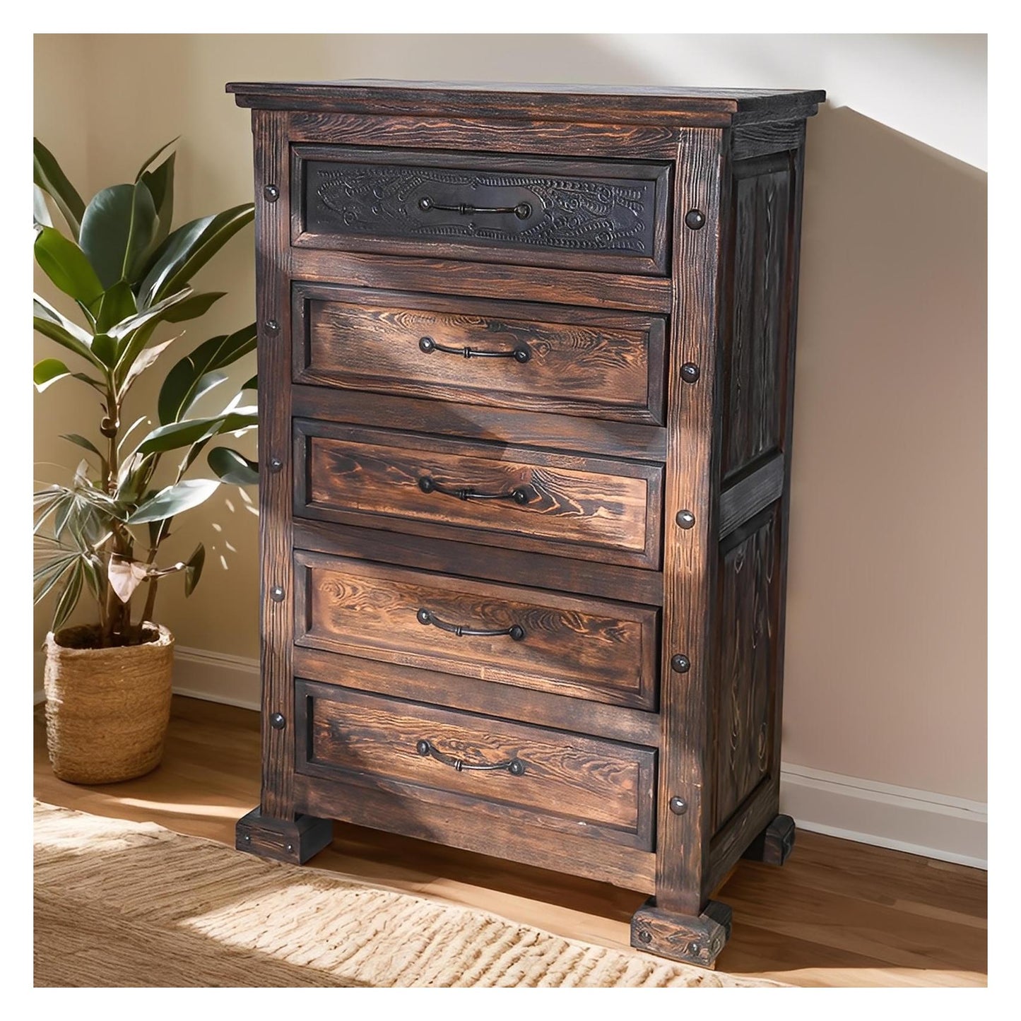 Prairie Canyon Chest of Drawers, Hand-Carved