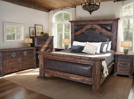 Prairie Canyon Rustic Carved Bedroom Set - Includes Full Service Delivery
