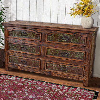 Durango Southwestern Rustic Bedroom Set with Walnut Hand-Carved Wood & Copper Panels - Includes Full Service Delivery