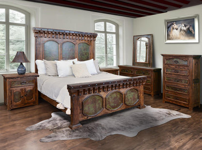 El Jefe Western Rustic Solid Wood Bed With Green Copper Inlays - Includes Full Service Delivery
