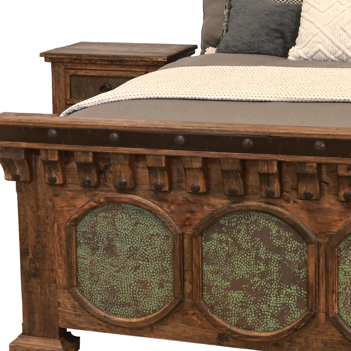 El Jefe Western Rustic Solid Wood Bed With Green Copper Inlays - Includes Full Service Delivery