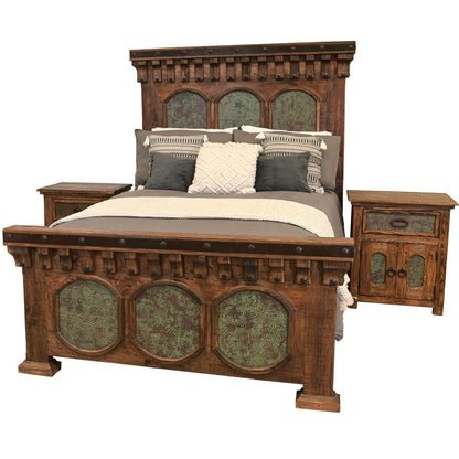 El Jefe Western Rustic Solid Wood Bed With Green Copper Inlays - Includes Full Service Delivery