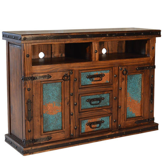 Tierra Turquesa Tv Dresser With Turquoise Copper Doors