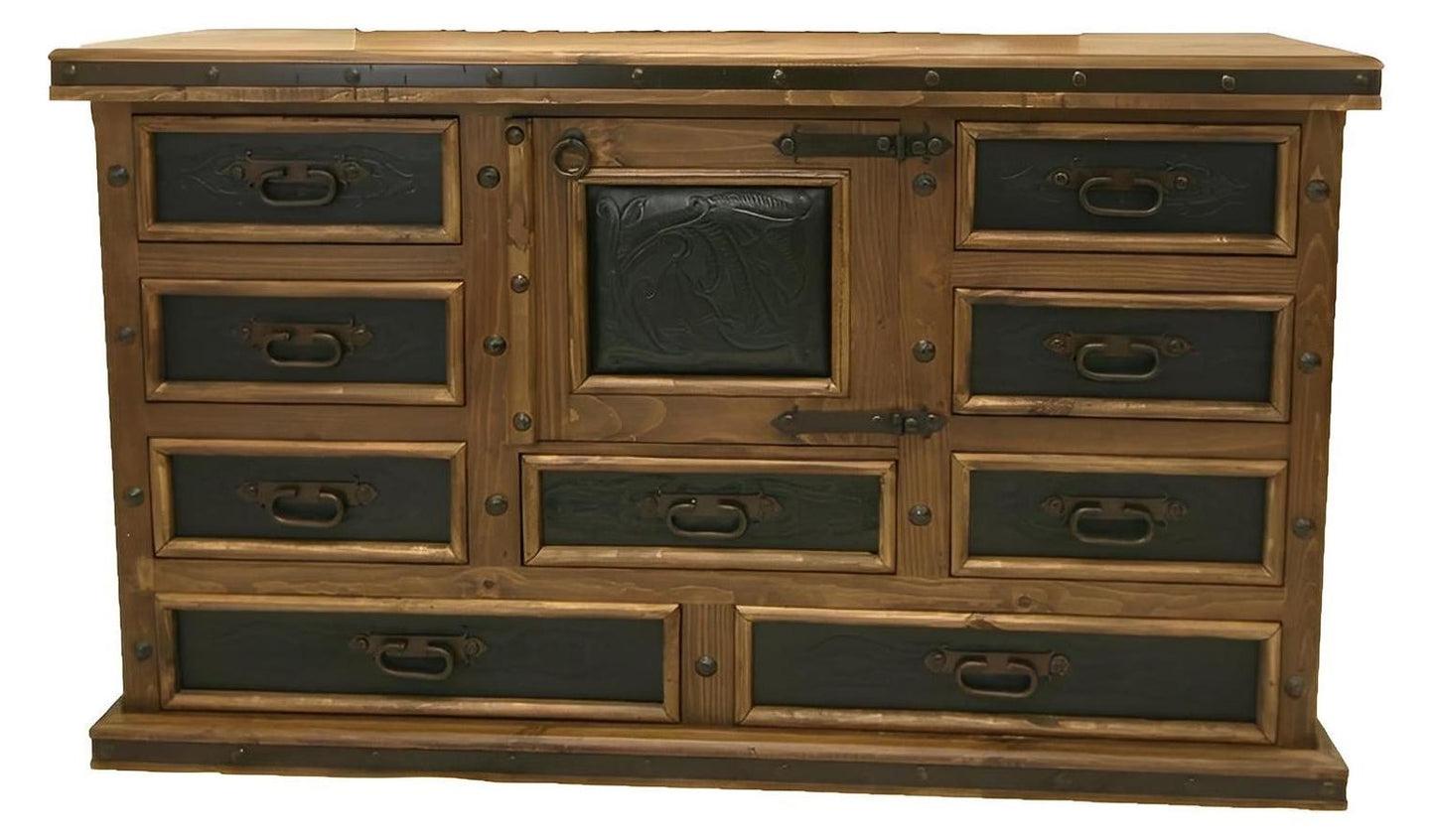 Canyon Charm 9-Drawer Dresser With Tooled Leather