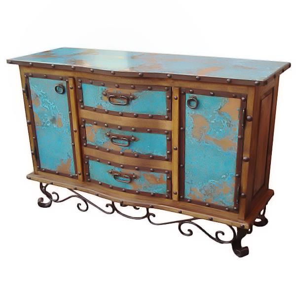 Thunder Hill (56" W) Turquoise Copper Buffet With Iron Base