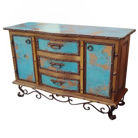 Thunder Hill Turquoise Copper Buffet With Iron Base