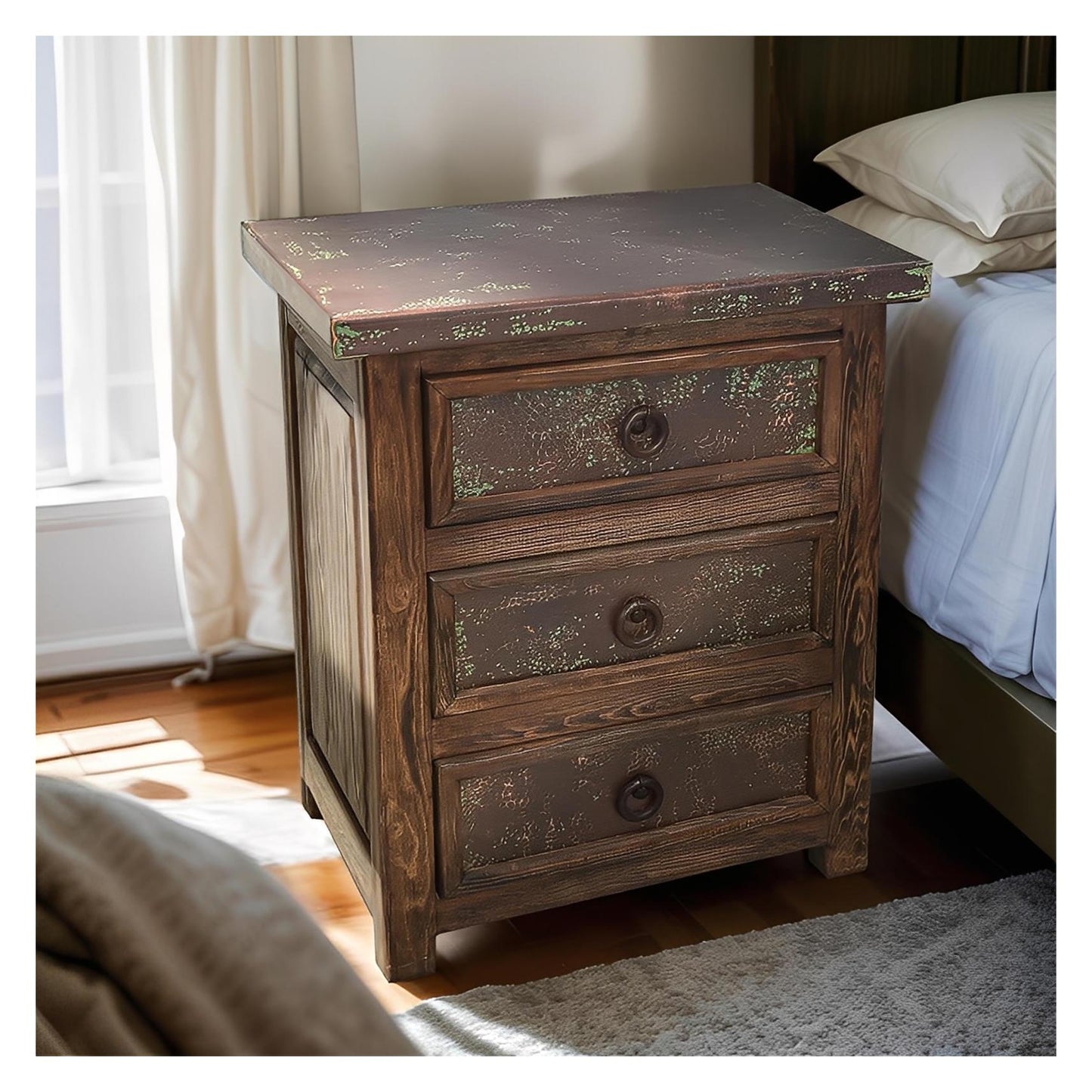 Durango 3-Drawer Copper Nightstand With Copper Top
