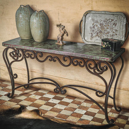 Stone Basin 60" Verdigris Copper Top Console With Iron Base