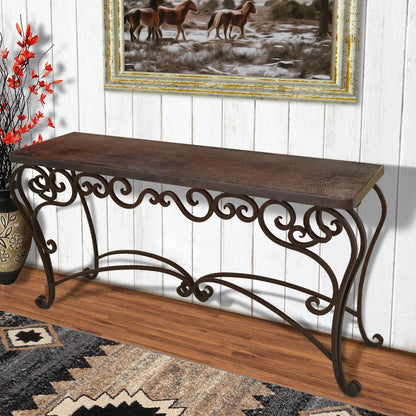 Mccamey Basin 72" Brown Copper Top Console With Iron Base