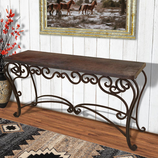 Mccamey Basin 72" Brown Copper Top Console With Iron Base