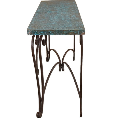 Fort Davis Basin 72" Turquoise Copper Top Console With Iron Base