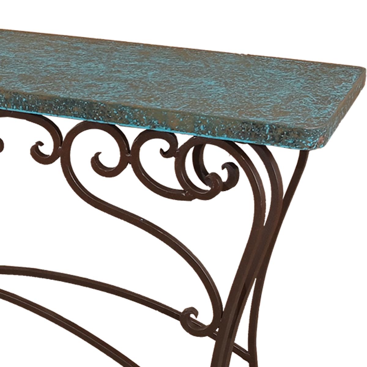 Fort Davis Basin 72" Turquoise Copper Top Console With Iron Base