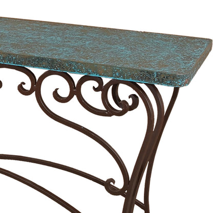 Fort Davis Basin 72" Turquoise Copper Top Console With Iron Base