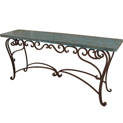 Fort Davis Basin 72" Turquoise Copper Top Console With Iron Base