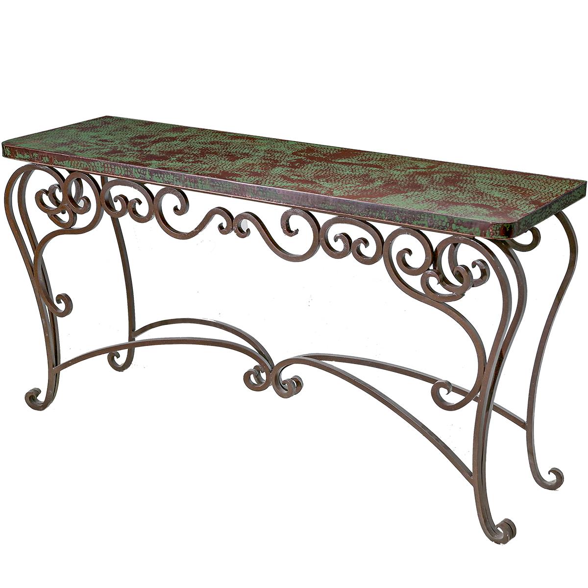 Midland Basin 72" Verdigris Copper Top Console With Iron Base
