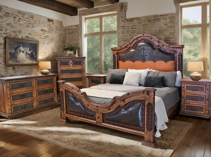 Wild Stallion Western Bedroom Set with Hand-Tooled Leather - Includes Full Service Delivery