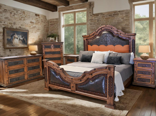 Wild Stallion Western Bedroom Set with Hand-Tooled Leather - Includes Full Service Delivery