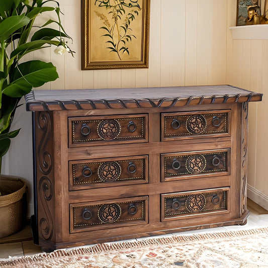 Hill Country Dresser With Rope, Star & Cowhide