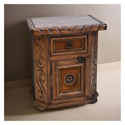 Hill Country Left Nightstand With Rope, Star & Cowhide