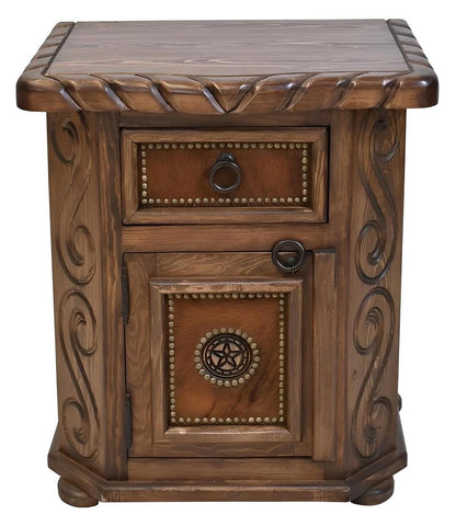 Hill Country Left Nightstand With Rope, Star & Cowhide