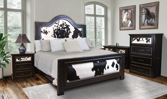 Pioneer Trail Western Bedroom Set with Black and White Cowhide - Includes Full Service Delivery