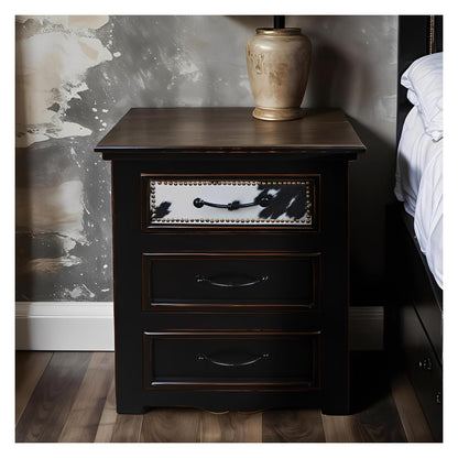 Pioneer Trail Cowhide Nightstand Black And White