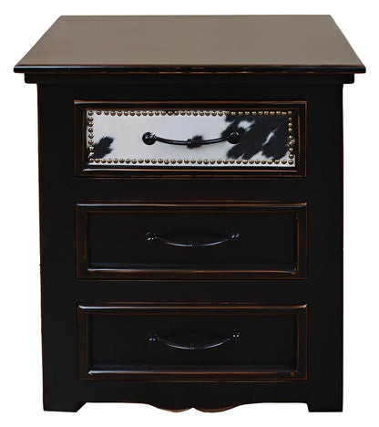 Pioneer Trail Cowhide Nightstand Black And White