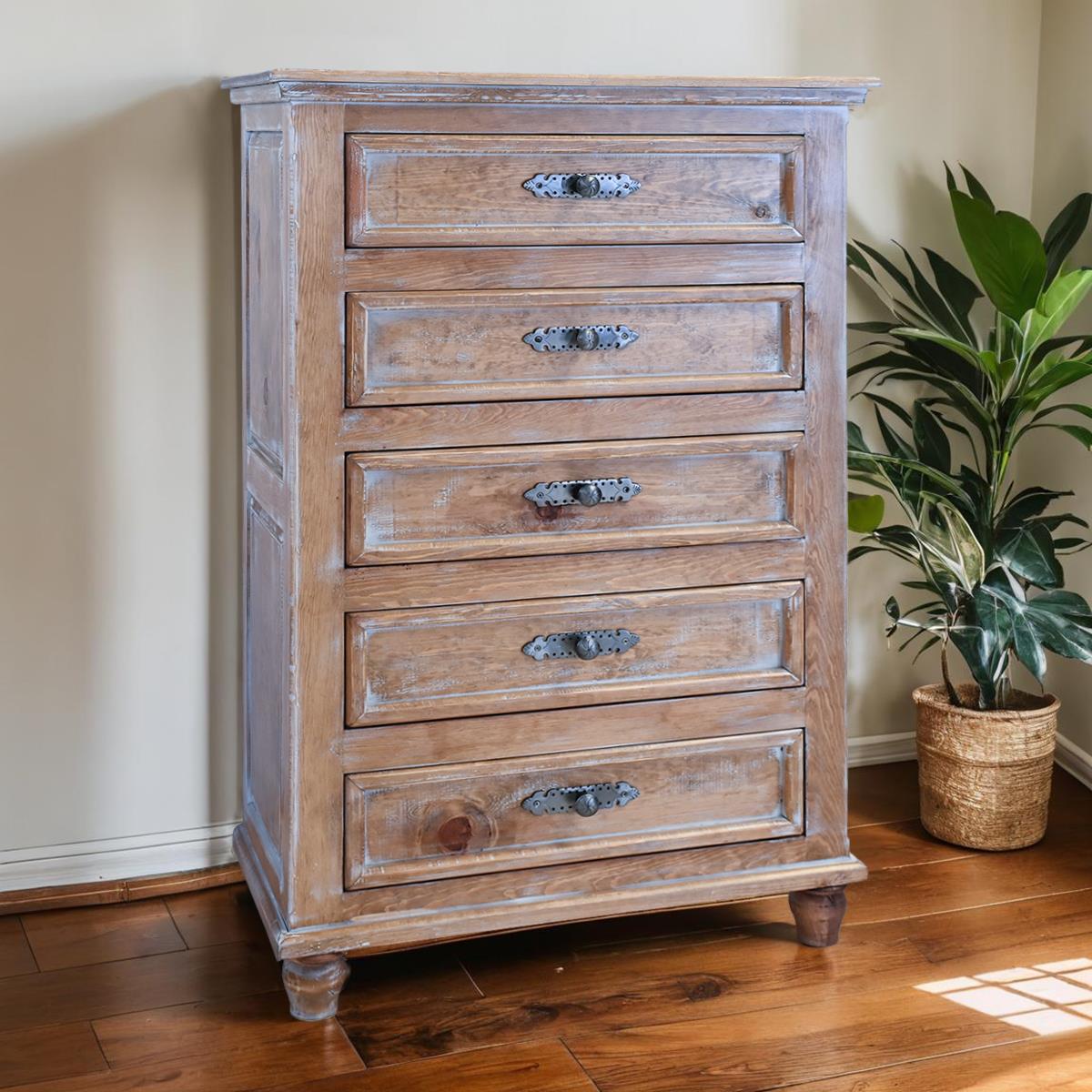 Sierra Mesa Rustic Oak Bedroom Set With Hand-Carved Headboard, Chic - Includes Full Service Delivery