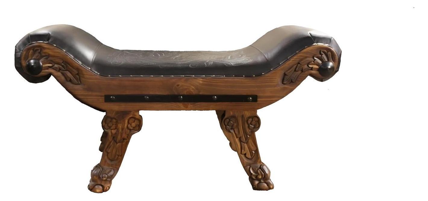 Pecan Hill Roman Bench With Tooled Leather