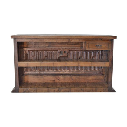 Motor City Wooden Home Bar with Hand-Carved Bull Horns and Built-in Ford Truck Tailgate 76"x24"x42", Rustic, Western