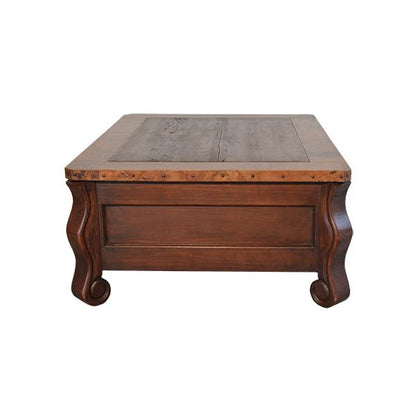 Colonial Elegance Wooden Coffee Table with Copper Trim & Storage | 23 x 37 x 53