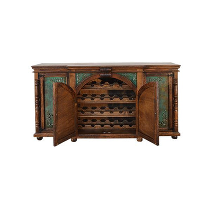 Shady Grove Wine Cabinet, Buffet | Green Copper Panels | Built-In Wine Rack