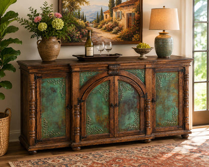 Shady Grove Wine Cabinet, Buffet | Green Copper Panels | Built-In Wine Rack